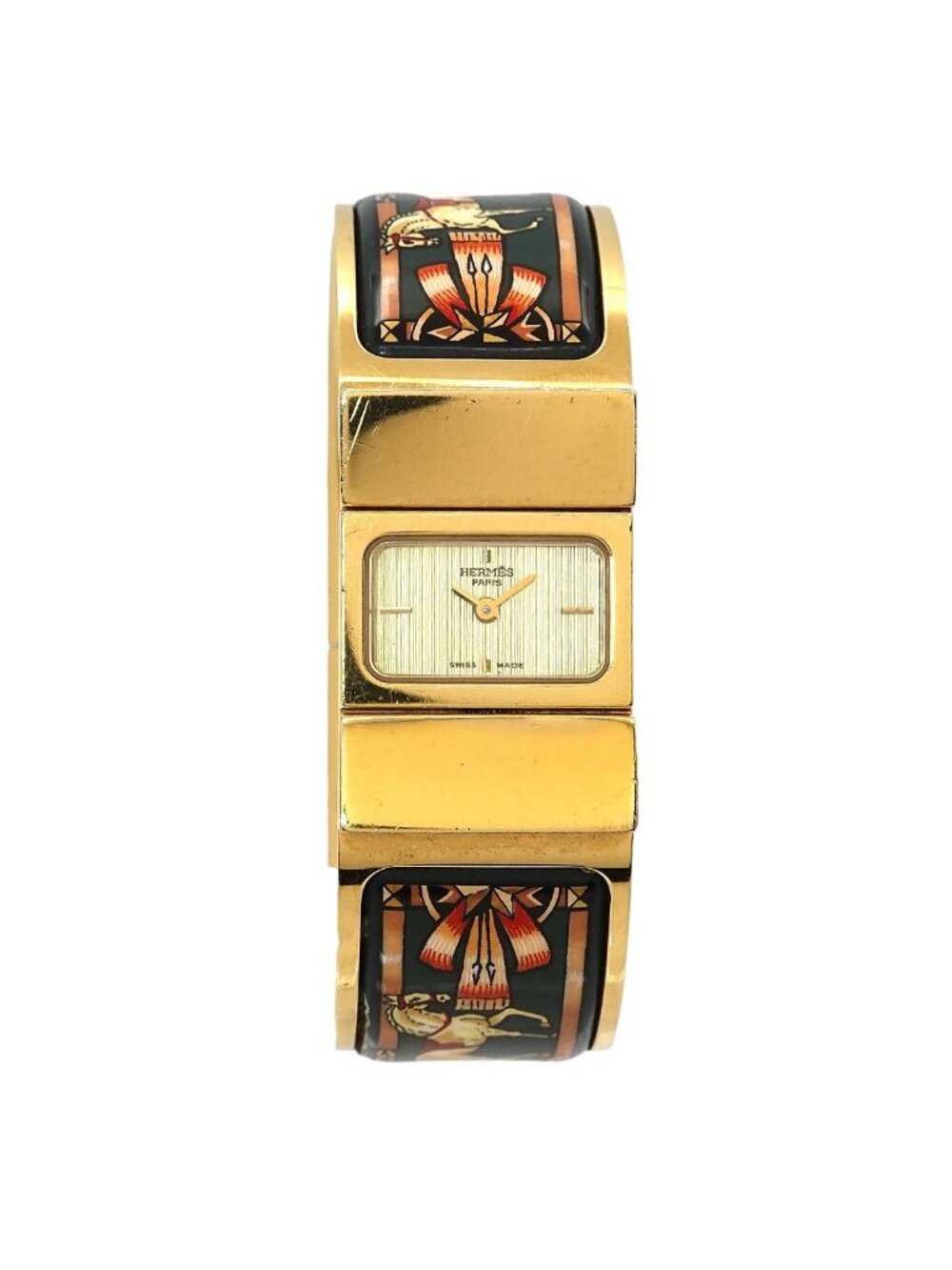 Hermes Loquet Bangle Watch Vintage Cloisonne Gold Quartz